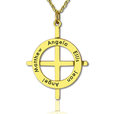 Gold Plated Silver Latin Style Circle Cross Necklace with Any Names - The Name Jewellery™