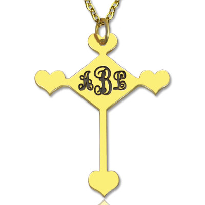 Engraved Cross Monogram Necklace 18ct Gold Plated - The Name Jewellery™