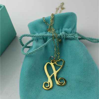 Personalised One Initial With Heart Monogram Necklace in 18ct Solid Gold - The Name Jewellery™