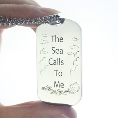 Man's Dog Tag Ocean Theme Name Necklace - The Name Jewellery™
