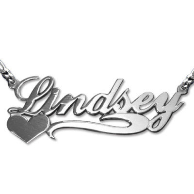 Double Thickness Side Heart Silver Name Necklace - The Name Jewellery™