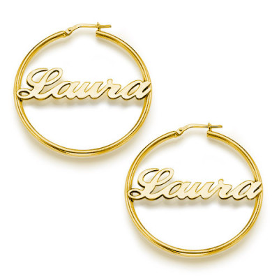 18ct Gold Plated Silver Hoop Name Earrings - The Name Jewellery™