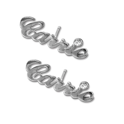 Sterling Silver Name Stud Earring with Crystal (PAIR) - The Name Jewellery™