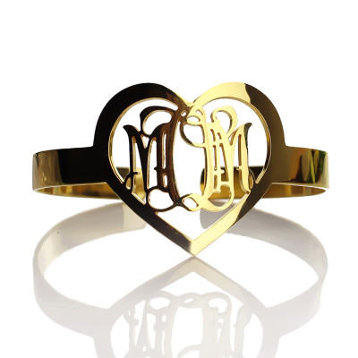 Personal Gold Plated Silver 3 Initials Monogram Bracelets With Heart - The Name Jewellery™