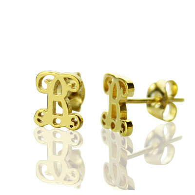 Single Monogram Stud Earrings 18ct Gold Plated - The Name Jewellery™