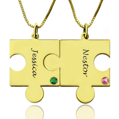 Matching Puzzle Necklace for Couple With Name  Birthstone 18ct Gold Plate - The Name Jewellery™