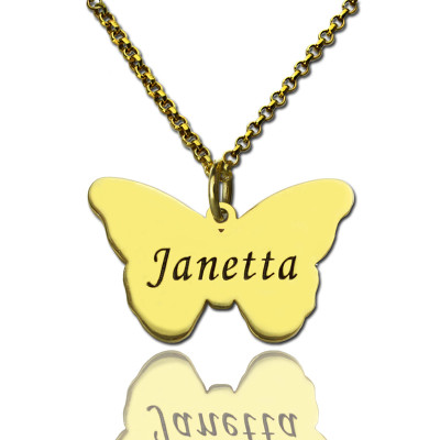 Custom Charming Butterfly Pendant Emgraved Name 18ct Gold Plated - The Name Jewellery™