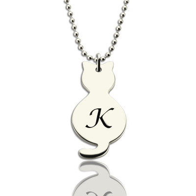 Personalised Tiny Cat Initial Pendant Necklace Silver - The Name Jewellery™