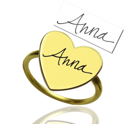 Gold Heart Signet Ring With Your Signature - The Name Jewellery™
