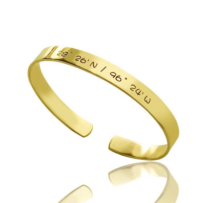 Engravable Latitude Longitude Coordinate Cuff Bangle 18ct Gold Plated - The Name Jewellery™