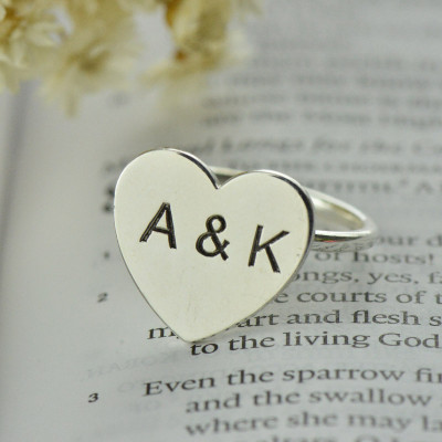 Engraved Sweetheart Ring with Double Initials Sterling Silver - The Name Jewellery™