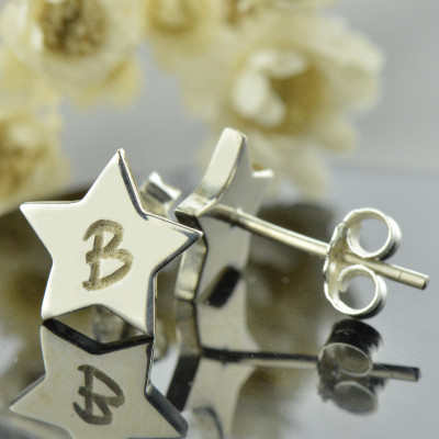 Personalised Star Stud Initial Earrings In Silver - The Name Jewellery™