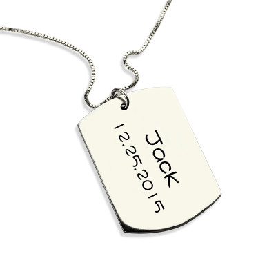 Personalised ID Dog Tag Bar Pendant with Name and Birth Date Silver - The Name Jewellery™