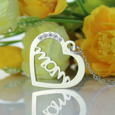 Mothers Birthstone Heart Necklace Sterling Silver - The Name Jewellery™