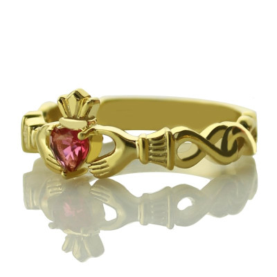Ladies Modern Claddagh Rings With Birthstone  Name Gold Plated - The Name Jewellery™