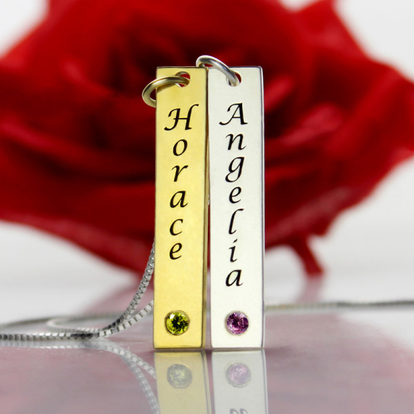 Custom Couple Name Tag with Birthstones - The Name Jewellery™