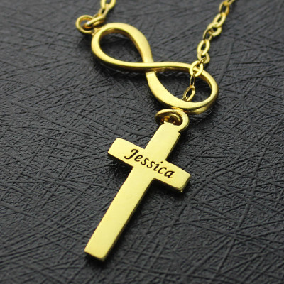 Infinity Symbol Cross Name Necklace 18ct Gold Plated - The Name Jewellery™
