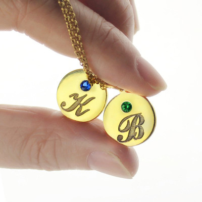 Engraved Initial  Birthstone Disc Charm Necklace 18ct Gold Plated - The Name Jewellery™