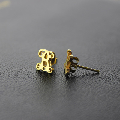 Single Monogram Stud Earrings 18ct Gold Plated - The Name Jewellery™