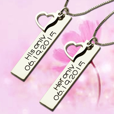 Personalised Couple Bar Necklace with Name  Date Silver - The Name Jewellery™