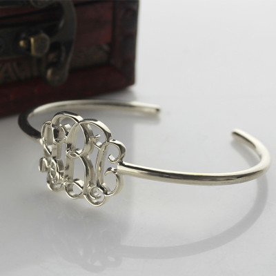 Celebrity Monogrammed Initial Bangle Bracelet Sterling Silver - The Name Jewellery™
