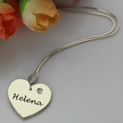Sterling Silver Simple Heart Name Necklace with Birthstone - The Name Jewellery™