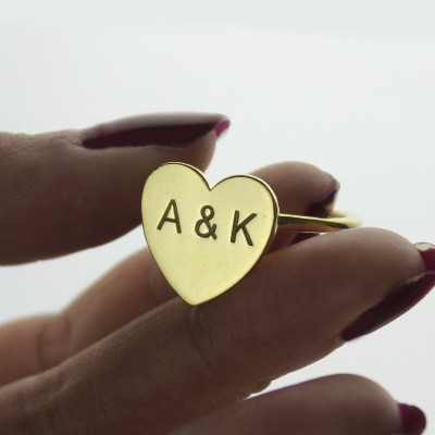 Engraved Sweetheart Ring with Double Initials 18ct Gold Plated - The Name Jewellery™