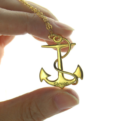 Anchor Necklace Charms Engraved Your Name 18ct Gold Plated Silver - The Name Jewellery™