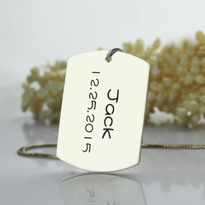 Personalised ID Dog Tag Bar Pendant with Name and Birth Date Silver - The Name Jewellery™