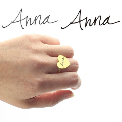 Gold Heart Signet Ring With Your Signature - The Name Jewellery™