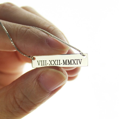 Custom Roman Numeral Bar Necklace Sterling Silver - The Name Jewellery™