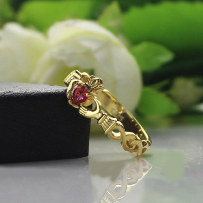 Ladies Modern Claddagh Rings With Birthstone  Name Gold Plated - The Name Jewellery™