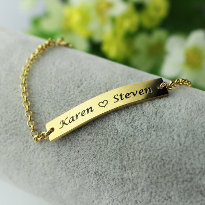 Couple Bar Bracelet Engraved Name 18ct Gold Plated - The Name Jewellery™