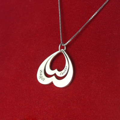 Double Heart Pendant With Names For Her Sterling Silver - The Name Jewellery™