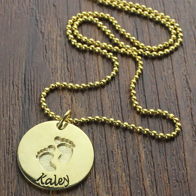 Personalised Baby Footprints Name Necklace 18ct Gold Plated - The Name Jewellery™