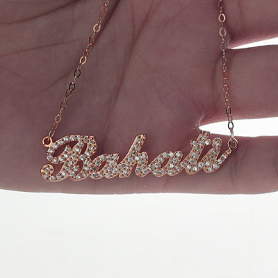 Rose Gold Plated Full Birthstone Carrie Name Necklace - The Name Jewellery™