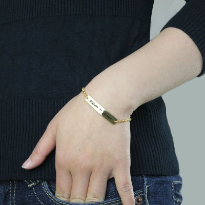 Couple Bar Bracelet Engraved Name 18ct Gold Plated - The Name Jewellery™