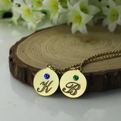 Engraved Initial  Birthstone Disc Charm Necklace 18ct Gold Plated - The Name Jewellery™