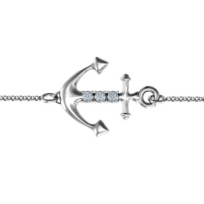 Personalised Anchor Bracelet with Three Stones - The Name Jewellery™
