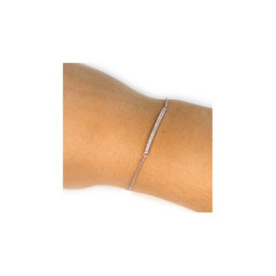 Sterling Silver Beaming Bar Bracelet With Cubic Zirconia Accent Stones - The Name Jewellery™