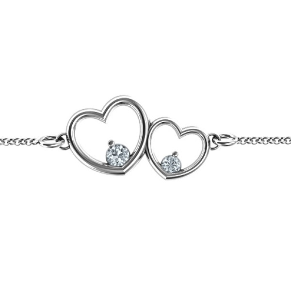 Sterling Silver Double Heart With Two Stones Bracelet - The Name Jewellery™