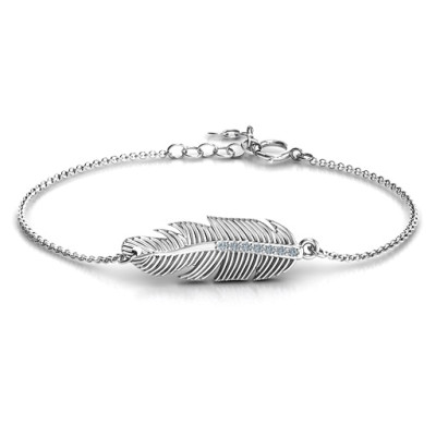 Sterling Silver Feather with Accent Stones Bracelet - The Name Jewellery™