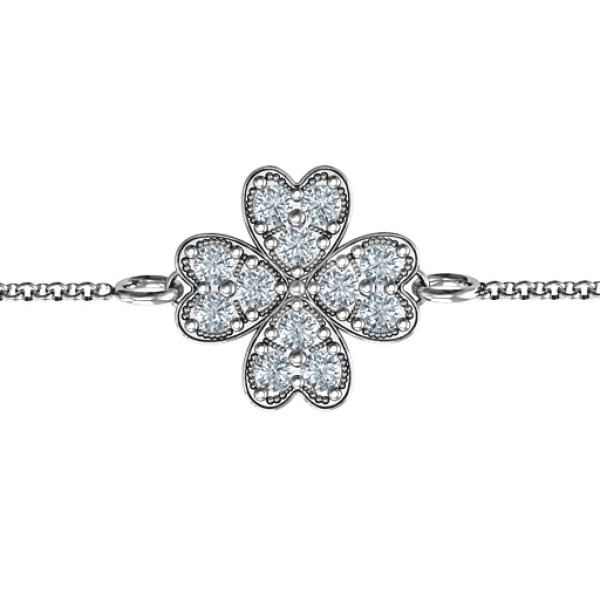 Sterling Silver Four Leaf Heart Clover Bracelet - The Name Jewellery™