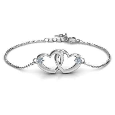 Sterling Silver Interlocking Heart Promise Bracelet with Two Stones - The Name Jewellery™