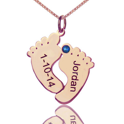 Engraved Baby Feet Imprint Necklace with Date Name 18ct Rose Gold Plated - The Name Jewellery™