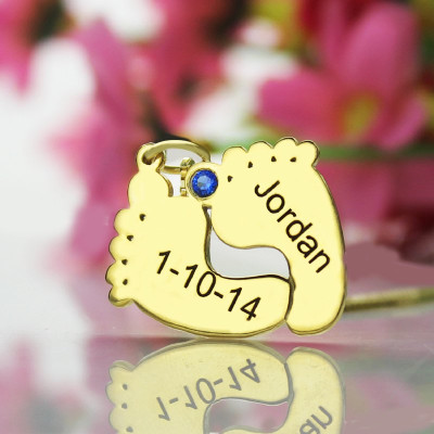 Birthstone Memory Baby Feet Charms with Date  Name 18ct Gold Plated - The Name Jewellery™