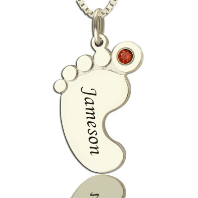 Personalised Baby Feet Necklace with Birthstone Engraved Name - The Name Jewellery™