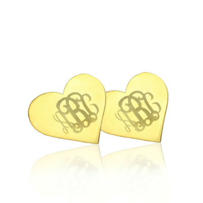 Heart Monogram Stud Earrings In Gold - The Name Jewellery™