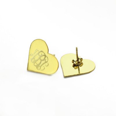 Heart Monogram Stud Earrings In Gold - The Name Jewellery™