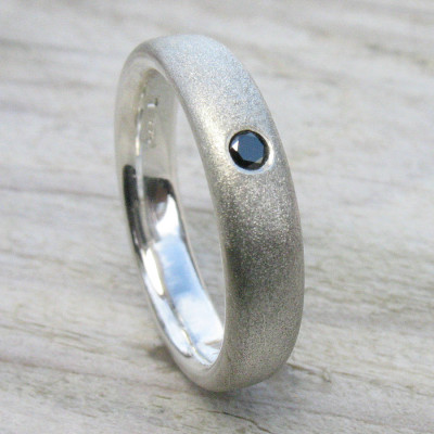 Mens Handmade Black Diamond Silver Ring - The Name Jewellery™
